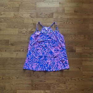 Lillly Pulitzer XXS Rory Tank Top Rollin In The Grass Pink Blue Silk Cami Blouse